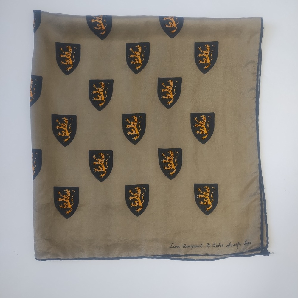 Echo Silk Scarf Lion Rampant Heraldic Crest Dark Academia Preppy Heritage